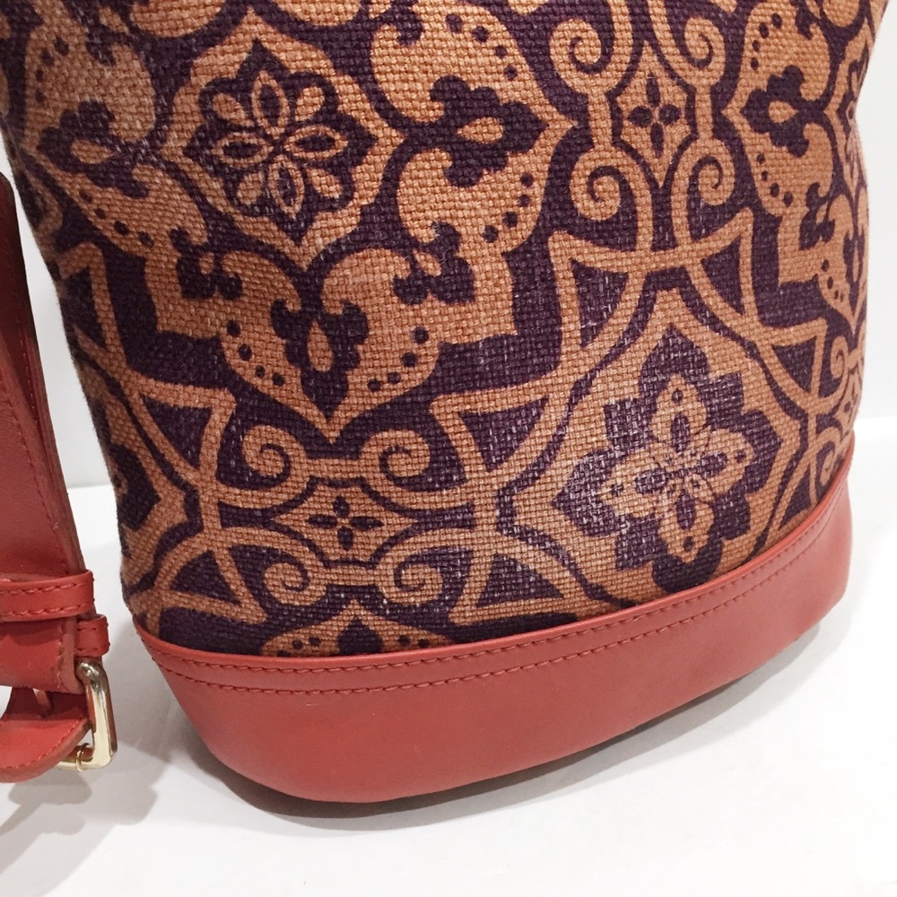 Spartina 449 coral leather and linen shoulder bag - Picture 3 of 11